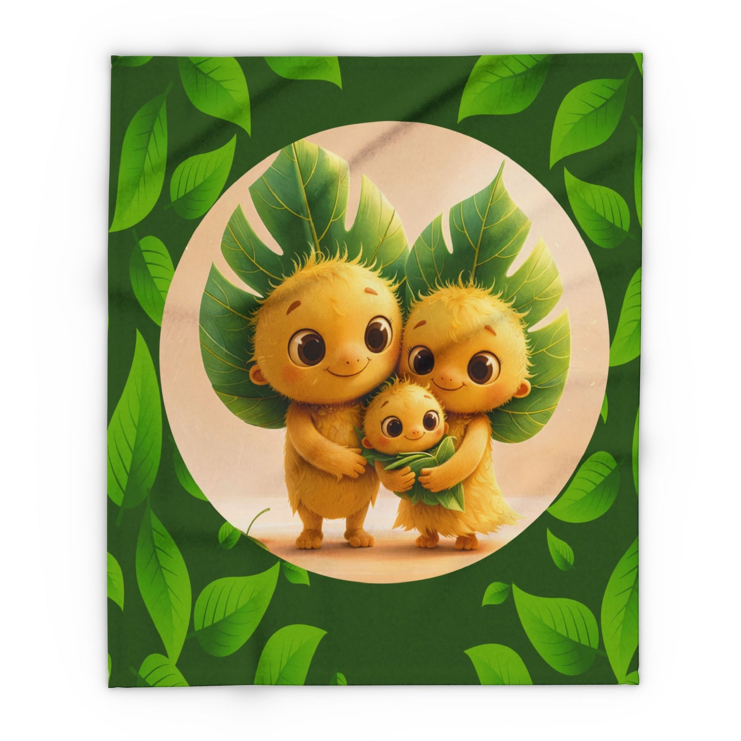 Cute Leaf Sprite Family Fleece Blanket — Cozy Green Nature Throw for Kids & Nursery by Grace Canvas Shop