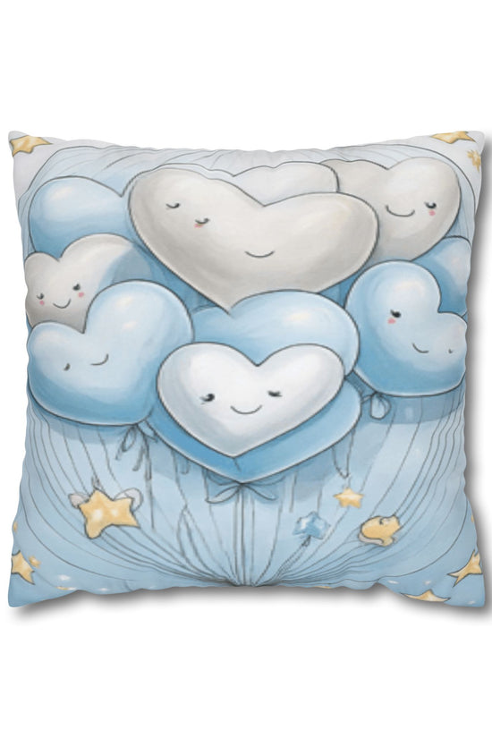 Blue Smiling Heart Balloons Square Pillowcase — Cute Nursery Decorative Throw Pillow Cover by Grace Canvas Shop