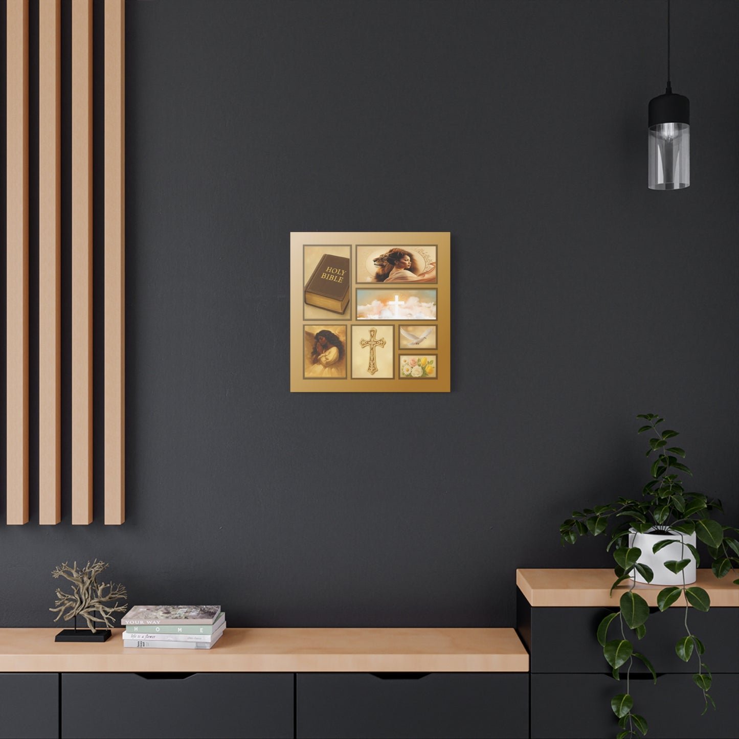 Christian Wall Art Canvas — Bible, Cross & Dove Collage (Matte Stretched 1.25") by Grace Canvas Shop