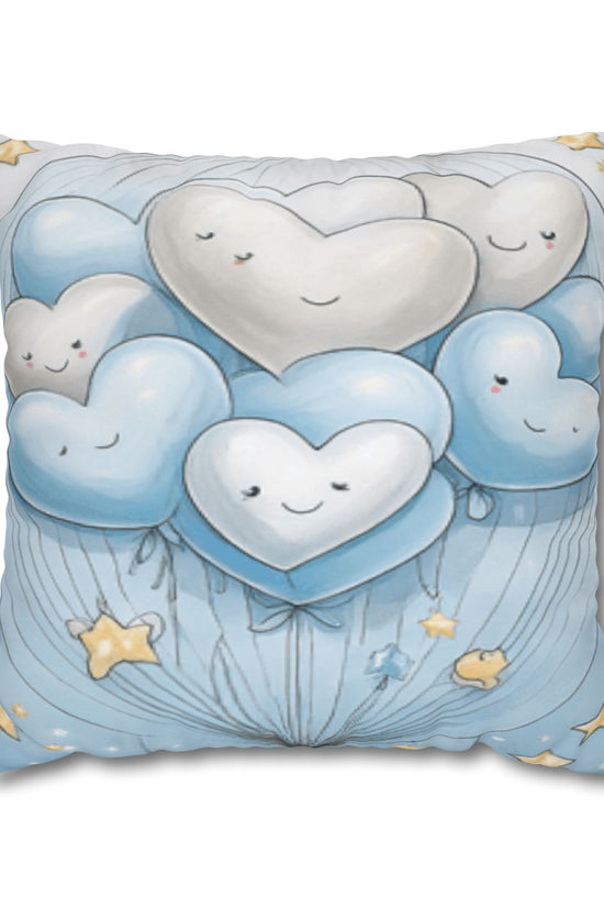 Blue Smiling Heart Balloons Square Pillowcase — Cute Nursery Decorative Throw Pillow Cover by Grace Canvas Shop