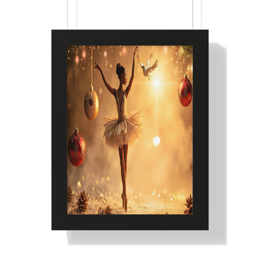 Framed Ballet Poster Golden Nutcracker Ballerina Wall Art