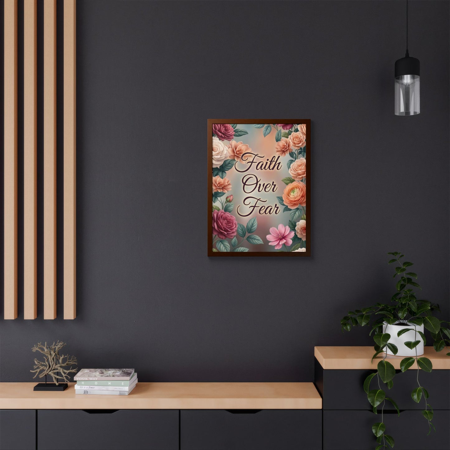 Faith Over Fear Framed Poster = Floral Inspirational Wall Art