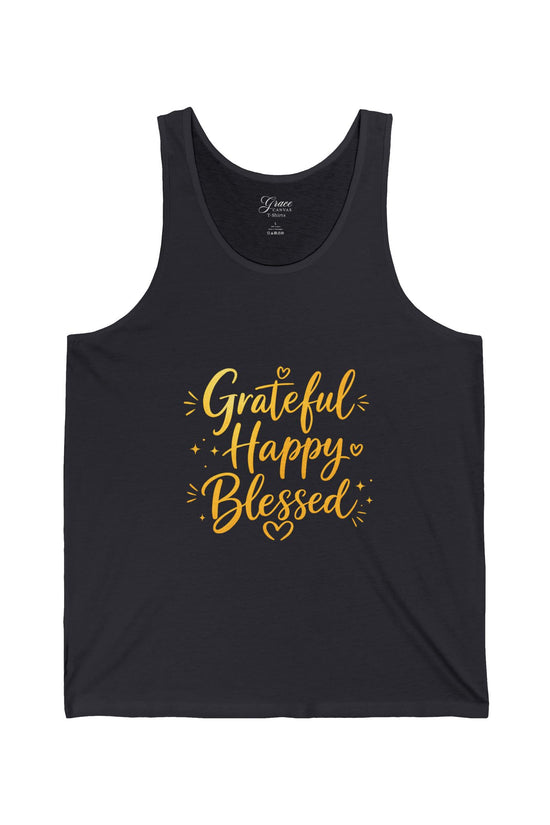 Grateful Happy Blessed Tank Top - Inspirational Faith Graphic Jersey Tank