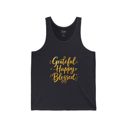 Grateful Happy Blessed Tank Top - Inspirational Faith Graphic Jersey Tank