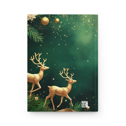 Holiday Green Christmas Journal — Gold Reindeer & Floral Hardcover (Lined)