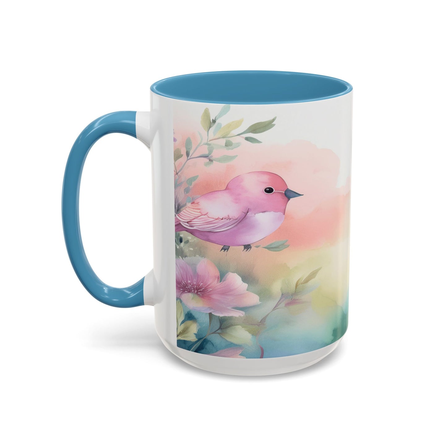 Pastel Bird Coffee Mug — Floral Accent Ceramic Mug (11/15 oz)