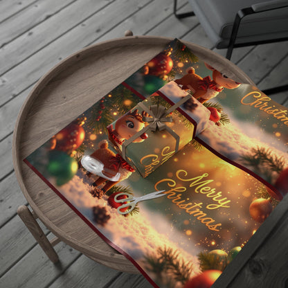 Christmas Reindeer Wrapping Paper Roll — Festive Holiday Gift Wrap with Cute Reindeer & Wreaths