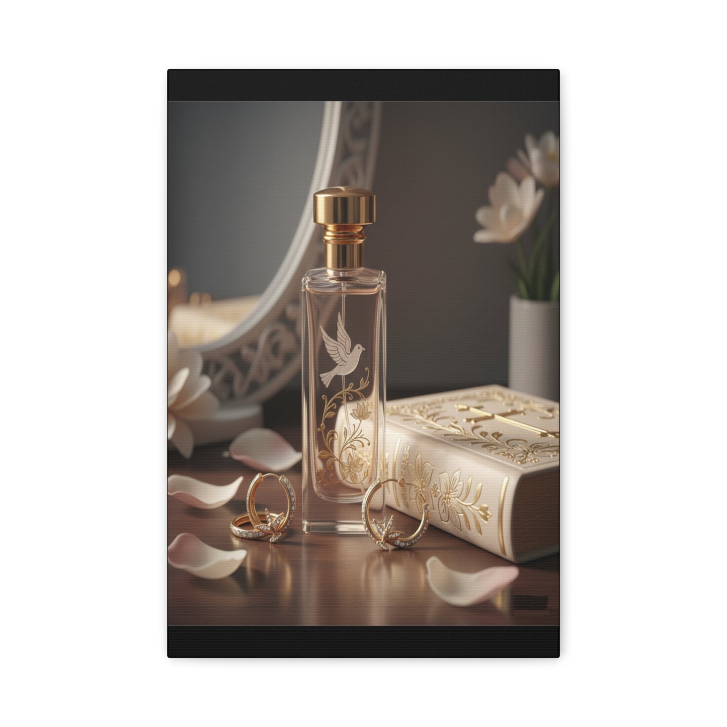 Vanity Perfume Bottle Canvas - Romantic Still Life Matte Wall Art by Grace Canvas Shop