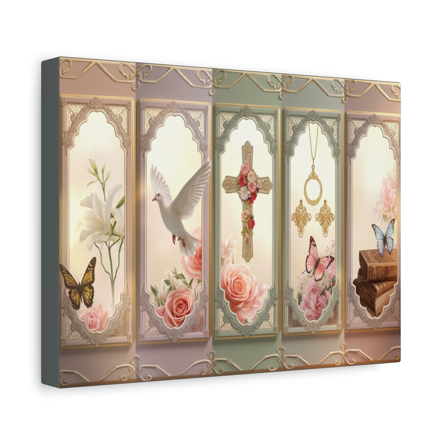 Church Windows Religious Floral Panel Canvas by Grace Canvas Shop