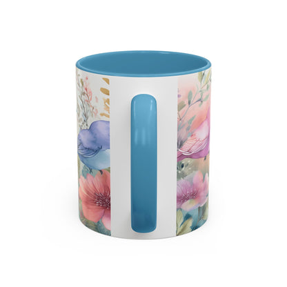 Pastel Bird Coffee Mug — Floral Accent Ceramic Mug (11/15 oz)