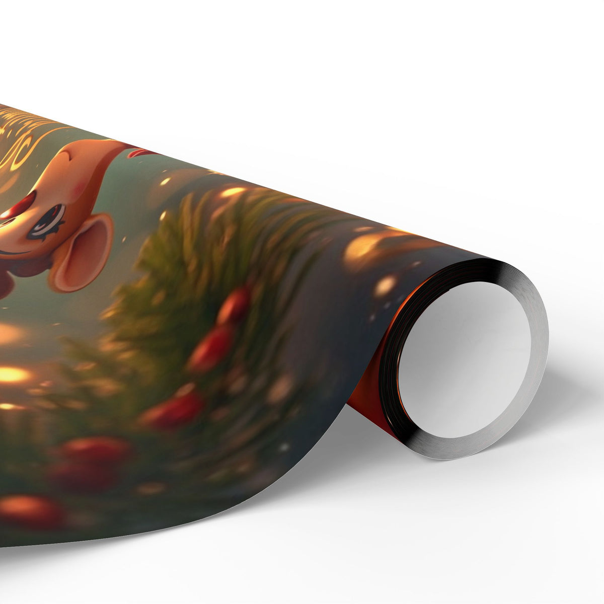 Christmas Reindeer Wrapping Paper Roll — Festive Holiday Gift Wrap with Cute Reindeer & Wreaths