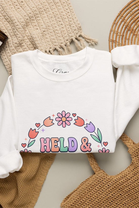 Held & Hopeful in Jesus Sweatshirt | Colorful Pastel Christian Encouragement