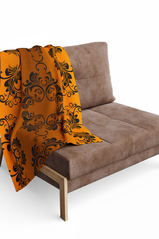Ornate Gold Damask Fleece Blanket by Grace Canvas Shop