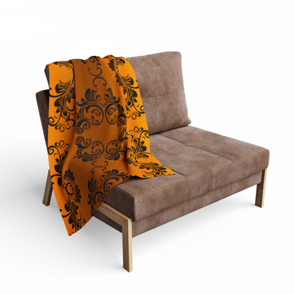 Ornate Gold Damask Fleece Blanket by Grace Canvas Shop