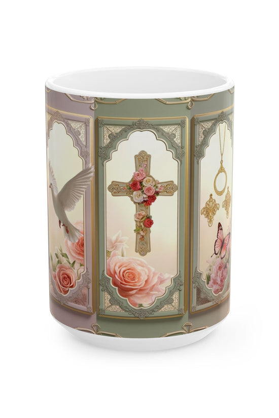 Church Windows Floral Cross Ceramic Mug by Grace Canvas.shop