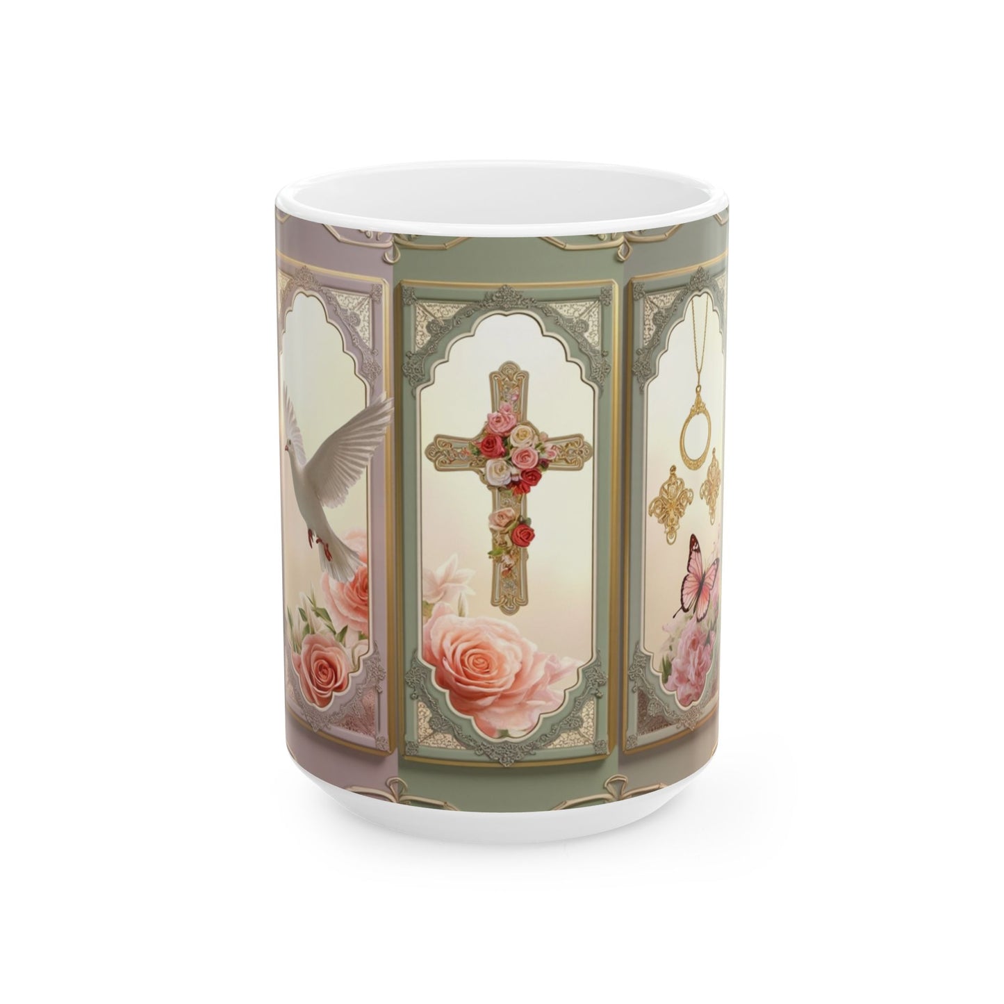Church Windows Floral Cross Ceramic Mug