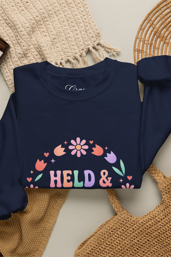 Held & Hopeful in Jesus Sweatshirt | Colorful Pastel Christian Encouragement