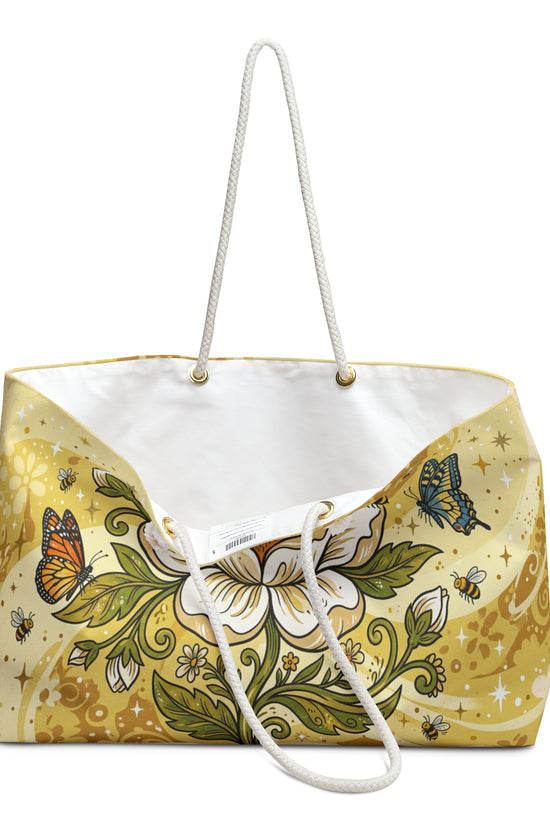 Golden Floral Weekender Bag — Butterflies & Bees Travel Tote