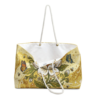 Golden Floral Weekender Bag — Butterflies & Bees Travel Tote