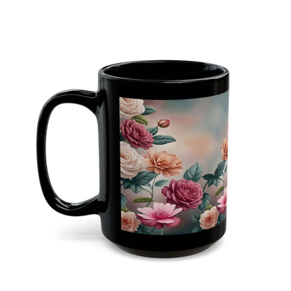 Floral Vintage Roses Black Coffee Mug (11oz/15oz)