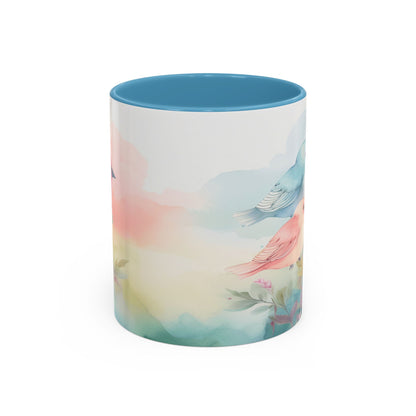 Pastel Bird Coffee Mug — Floral Accent Ceramic Mug (11/15 oz)