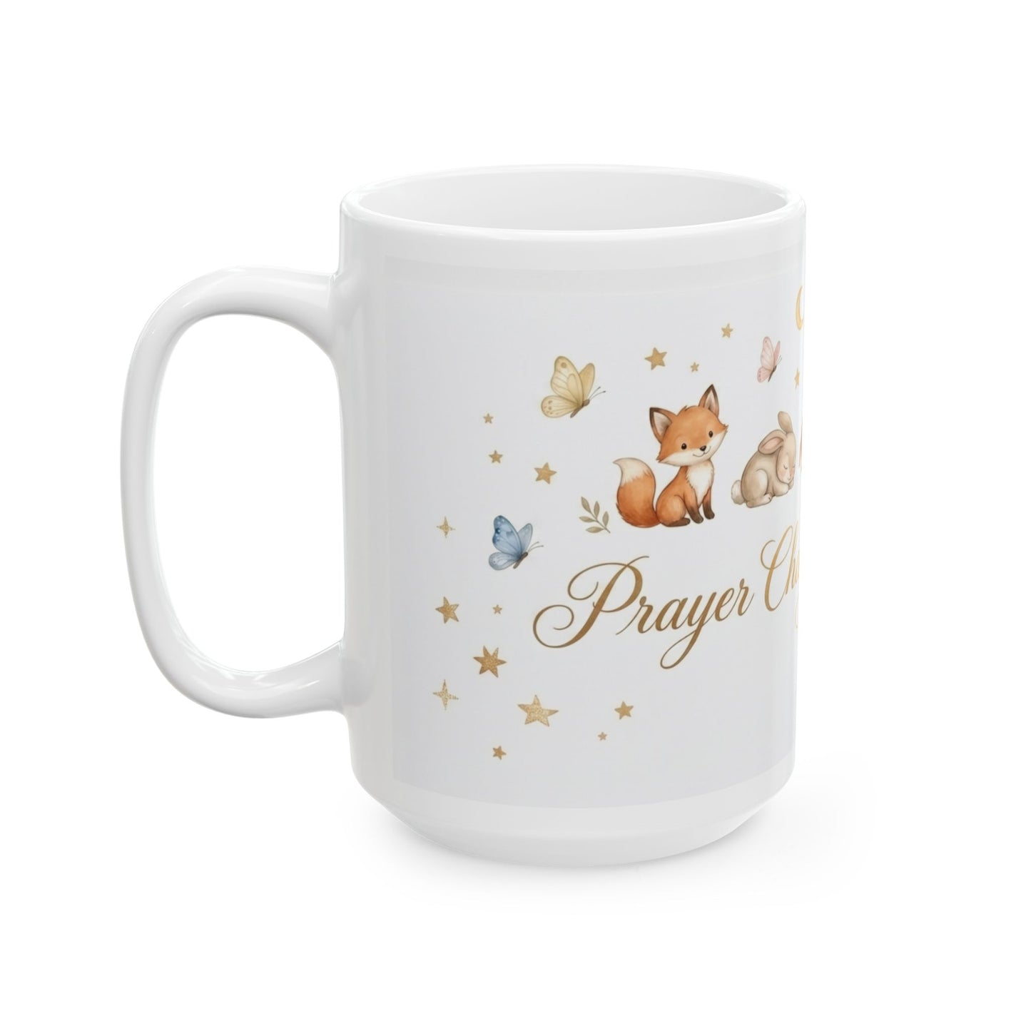 Baby Blessings Ceramic Mug — "Prayer Changes Everything" with Cute Woodland Animals (11oz, 15oz)