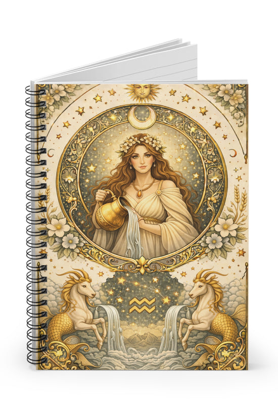 Celestial Aquarius Zodiac Spiral Notebook (Ruled) by Grace Canvas Shop