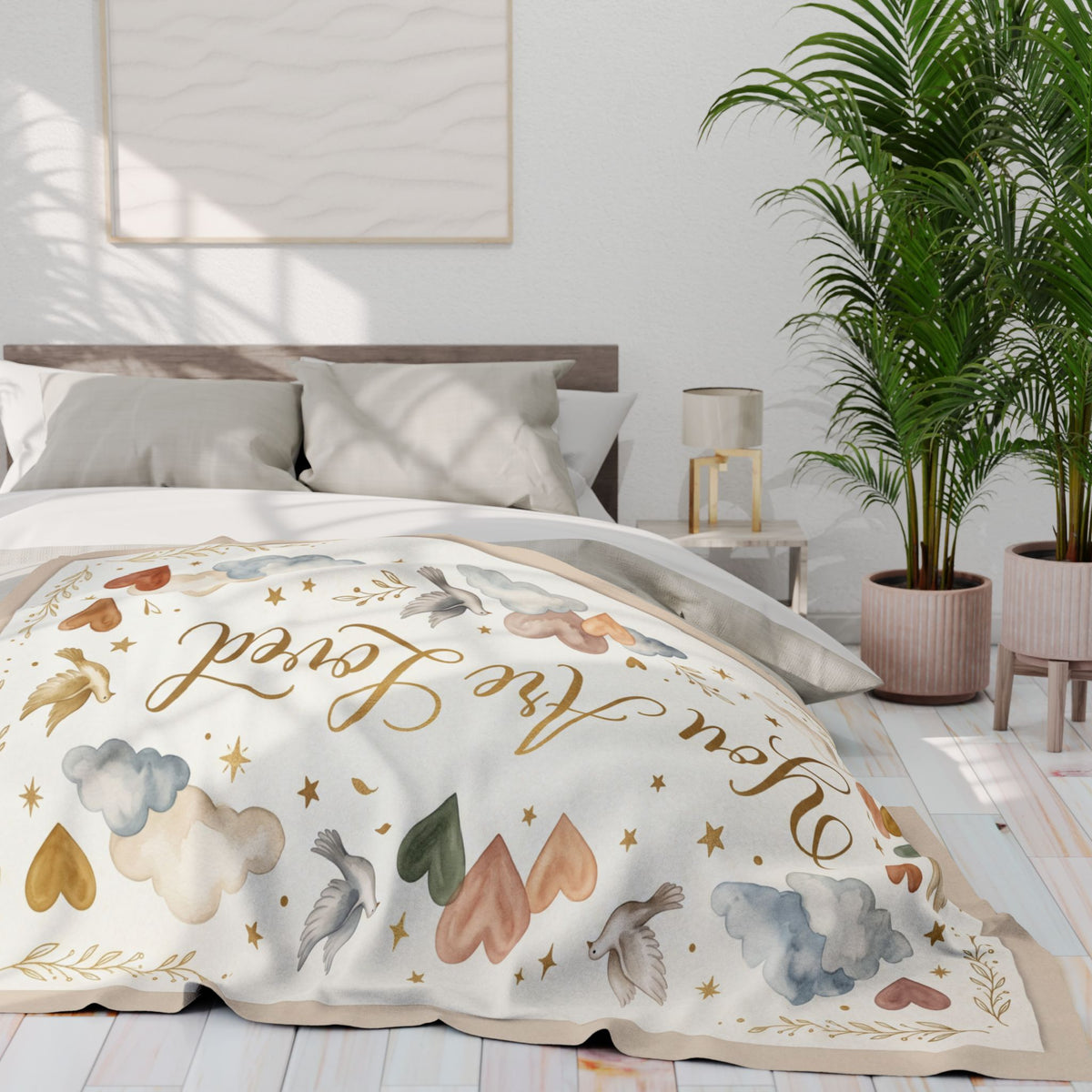 You Are Loved Fleece Blanket — Soft Baby/Nursery Throw with Hearts, Clouds & Doves
