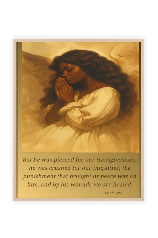 Framed Prayer Angel Poster — Isaiah 53:5 Religious Wall Art