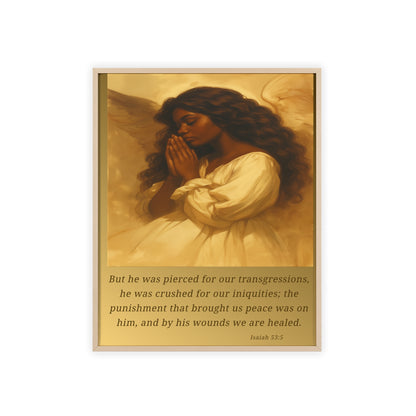 Framed Prayer Angel Poster — Isaiah 53:5 Religious Wall Art