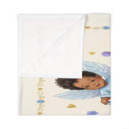 Baby Swaddle Blanket — Cherubic African American Angel Design with "You Were Loved Before You Arrived" — Newborn Gift