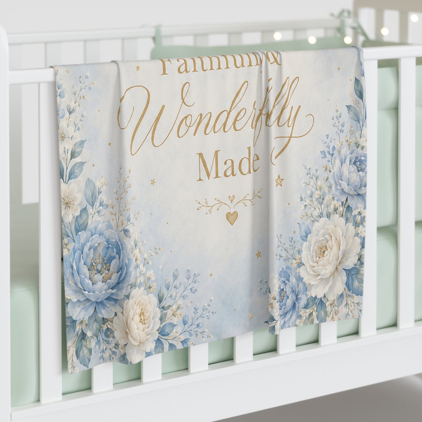 Baby Swaddle Blanket — "Faithfully & Wonderfully Made" Floral Christening Swaddle