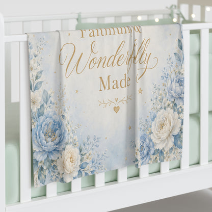 Baby Swaddle Blanket — "Faithfully & Wonderfully Made" Floral Christening Swaddle
