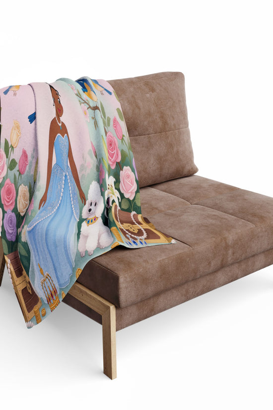 Princess & Poodle Fleece Blanket — Fairy Tale Floral Kids Throw by Grace Canvas Shop