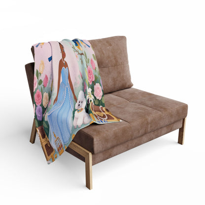 Princess & Poodle Fleece Blanket — Fairy Tale Floral Kids Throw by Grace Canvas Shop