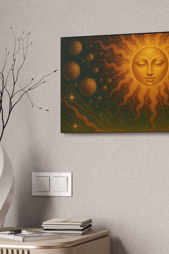 Mystical Sun Wall Canvas - Golden Celestial Art Stretched Canvas by Grace Canvas.shop