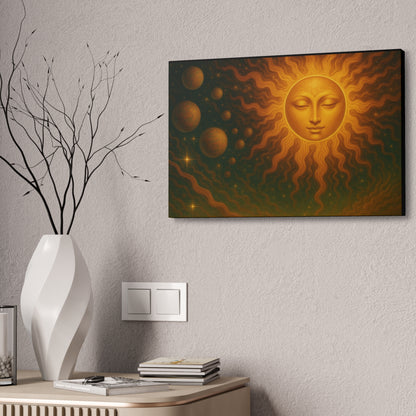 Mystical Sun Wall Canvas - Golden Celestial Art Stretched Canvas by Grace Canvas.shop