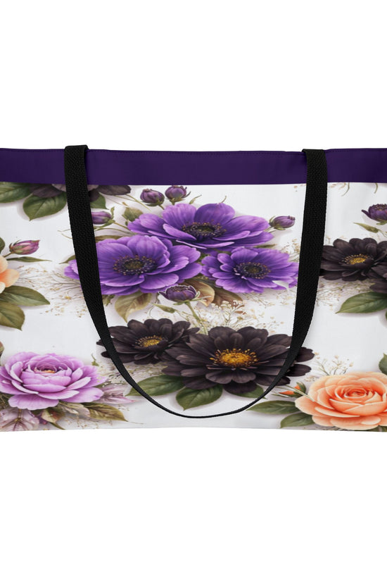 Floral Weekender Tote Bag – Purple & Peach Rose Travel Carryall by Grace Canvas Shop