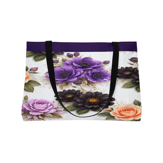 Floral Weekender Tote Bag – Purple & Peach Rose Travel Carryall