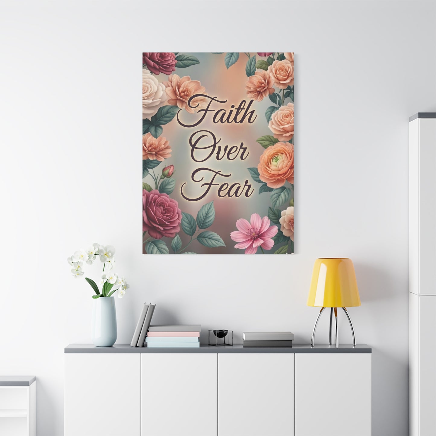 Faith Over Fear Floral Canvas Wall Art