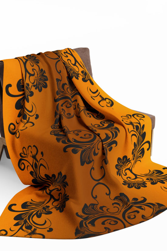 Ornate Gold Damask Fleece Blanket by Grace Canvas Shop
