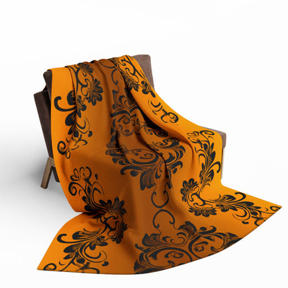 Ornate Gold Damask Fleece Blanket by Grace Canvas Shop