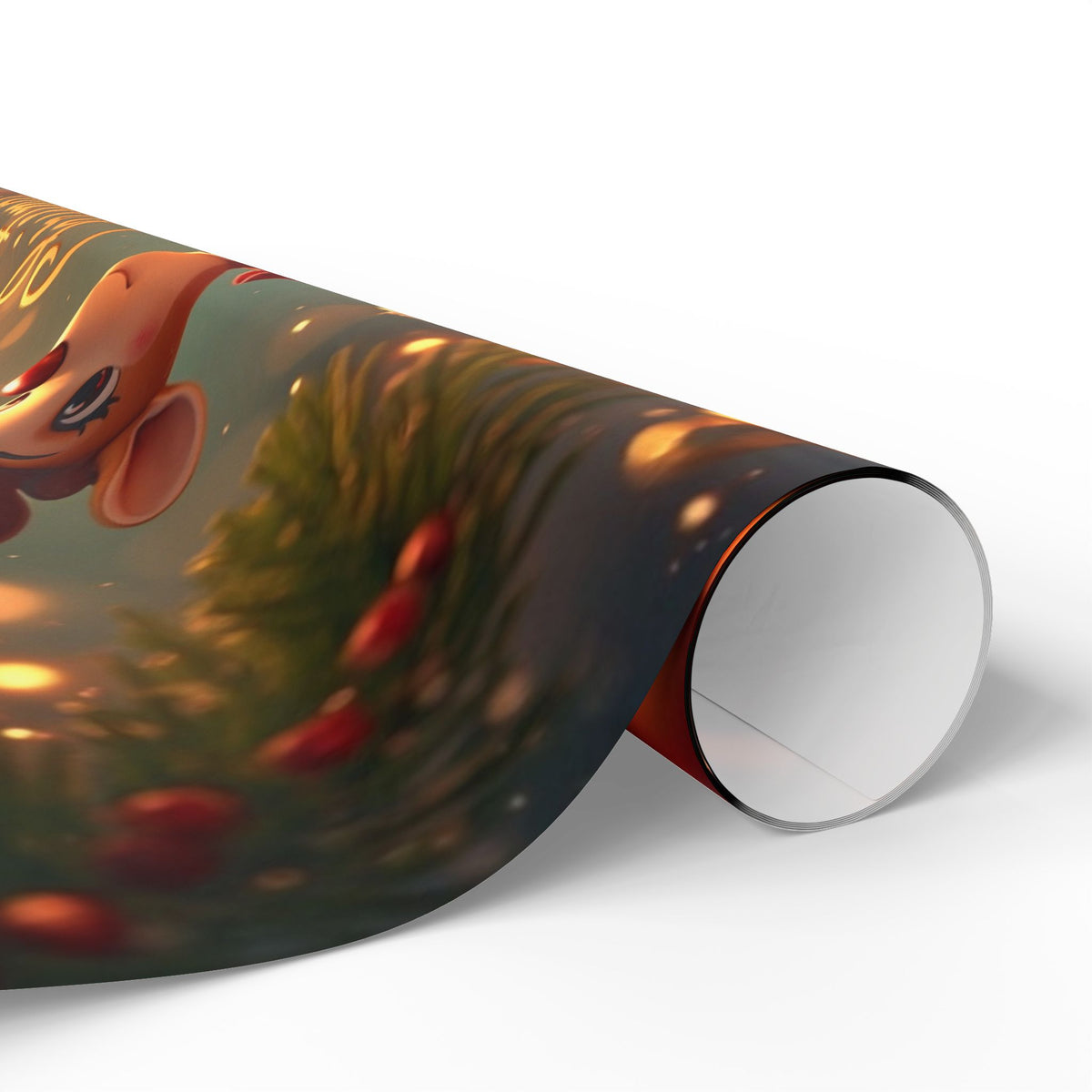 Christmas Reindeer Wrapping Paper Roll — Festive Holiday Gift Wrap with Cute Reindeer & Wreaths