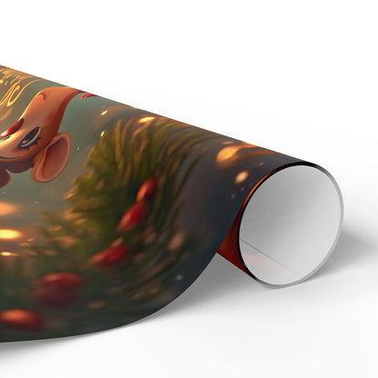 Christmas Reindeer Wrapping Paper Roll — Festive Holiday Gift Wrap with Cute Reindeer & Wreaths