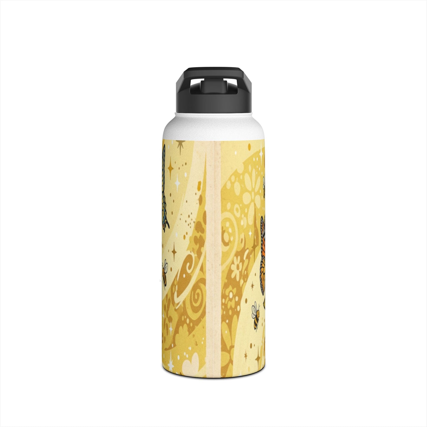 Floral Stainless Steel Water Bottle — Yellow Vintage Magnolia Design