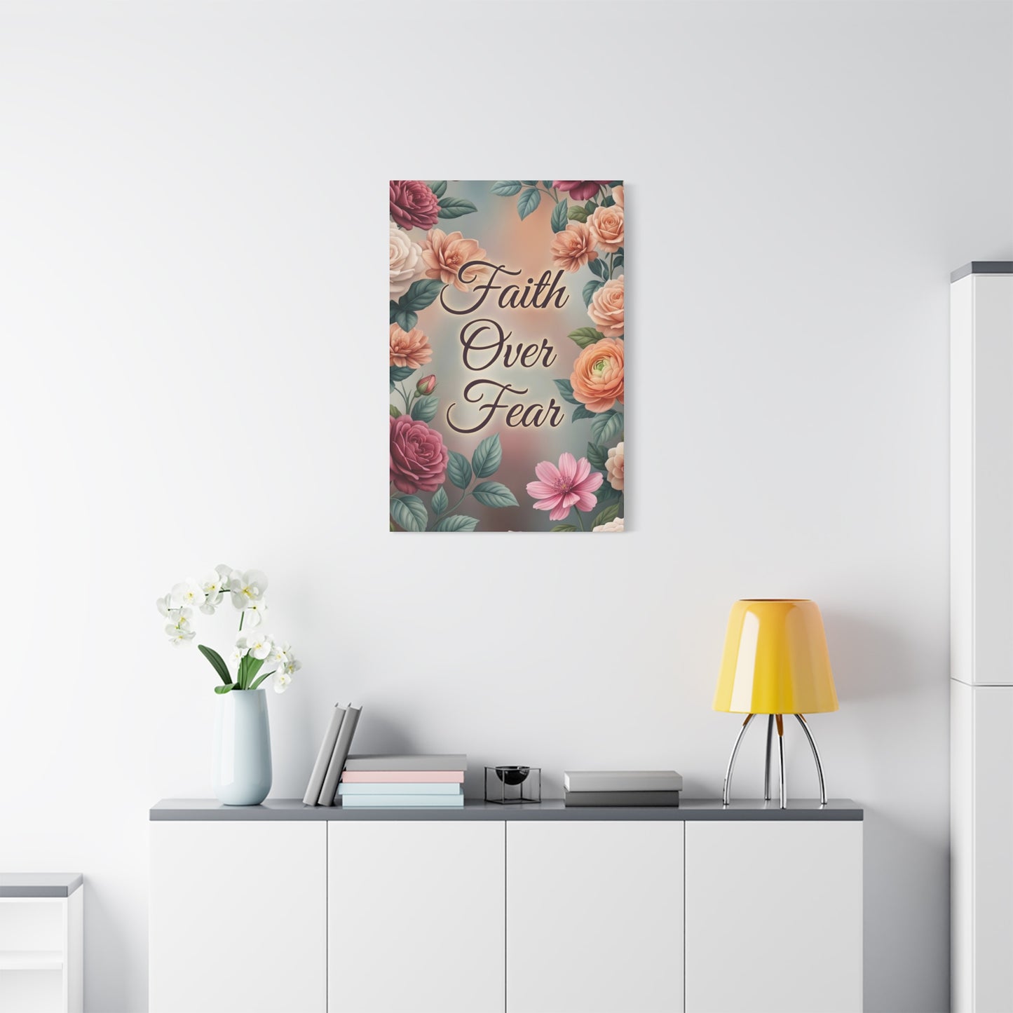 Faith Over Fear Floral Canvas Wall Art