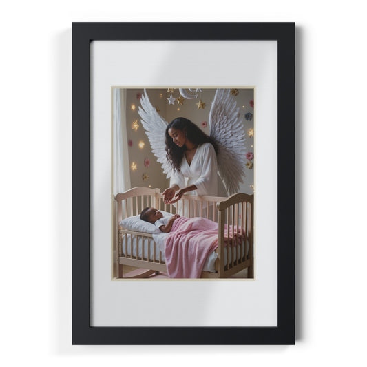 Guardian Angel Nursery Framed Poster – Angel Watching Over Sleeping Baby