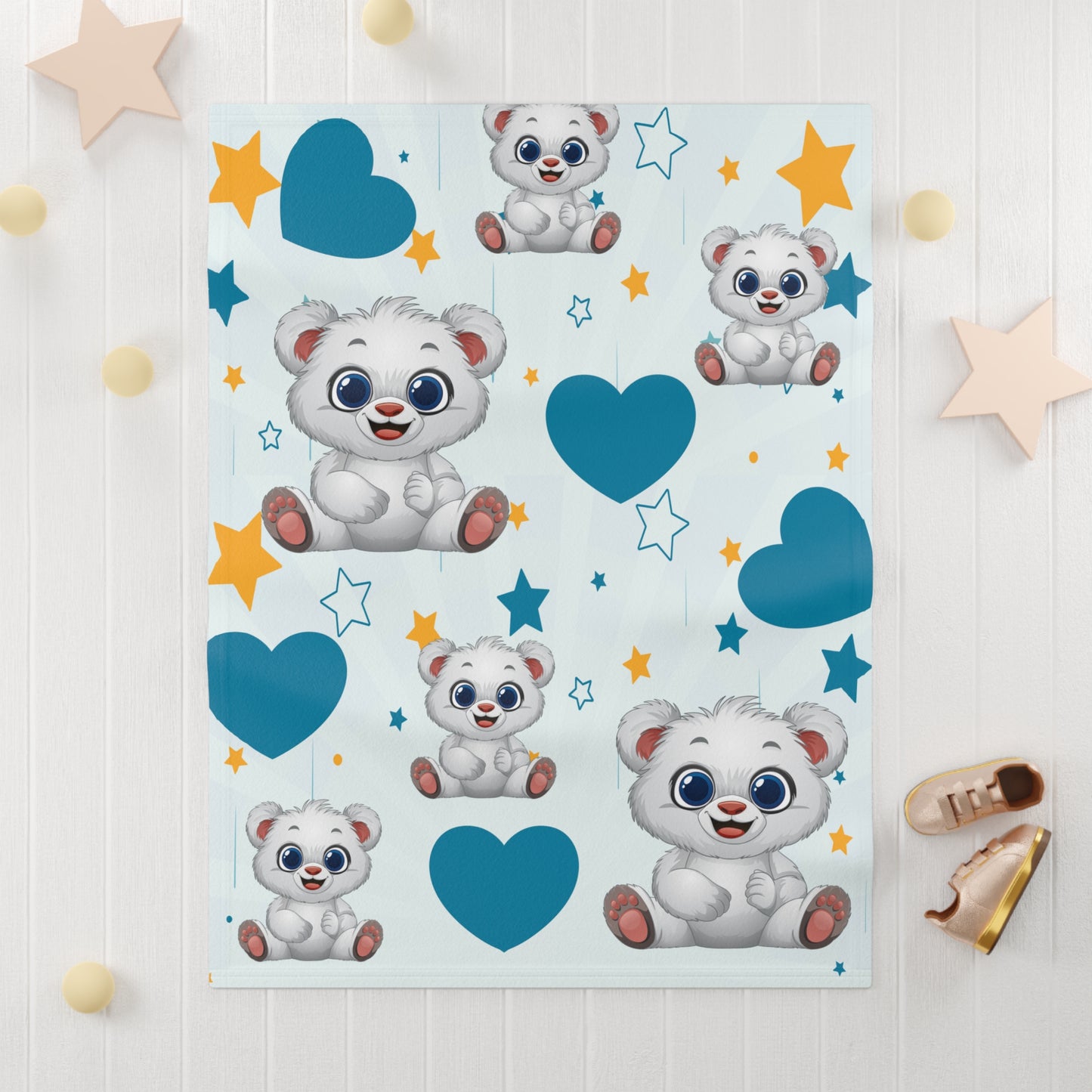 Baby Bear Heart Fleece Blanket — Soft Baby Blanket for Nursery & Newborn Gifts