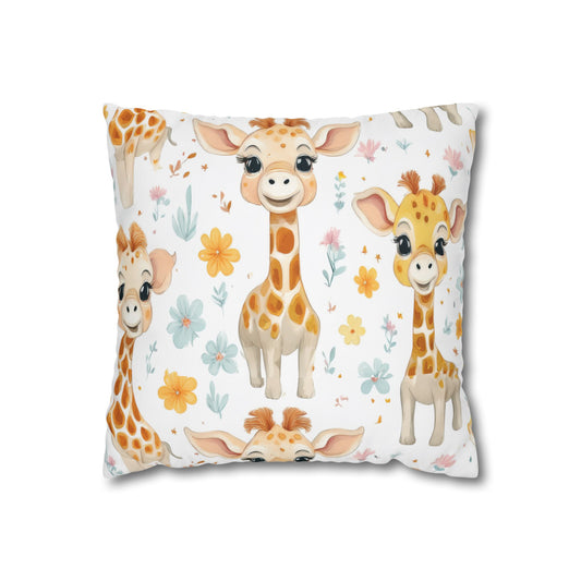 Giraffe Baby Pillowcase — Cute Nursery Square Throw Pillow Cover (Floral, Yellow & Pastel)