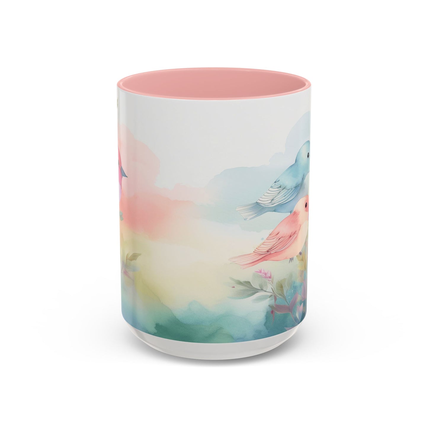 Pastel Bird Coffee Mug — Floral Accent Ceramic Mug (11/15 oz)